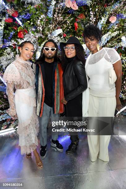 Melanie Liburd, Miguel, Angela Bassett and guest attend JNSQ Rose Cru debuts alongside Rodarte FW/19 Runway Show at Huntington Library on February 5,...