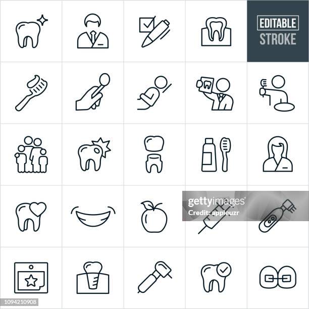 ilustraciones, imágenes clip art, dibujos animados e iconos de stock de iconos de la línea dental - trazo editable - dentista