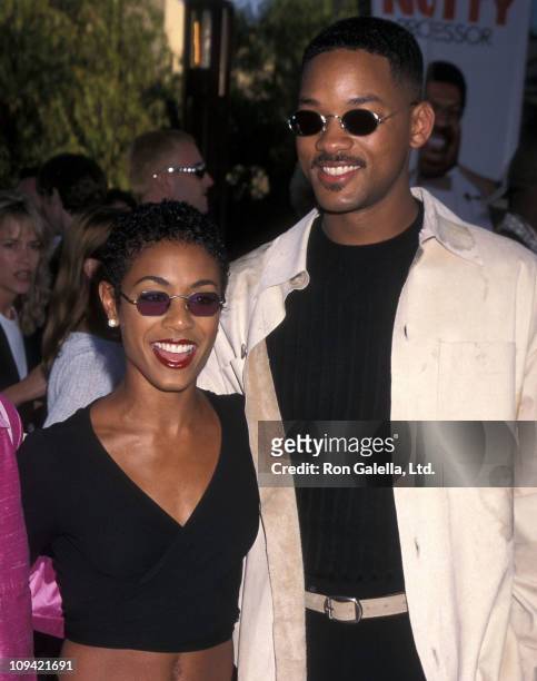 Actress Jada Pinkett and actor Will Smith attend "The Nutty Professor" Universal City Premiere on June 27, 1996 at Universal Amphitheatre in...