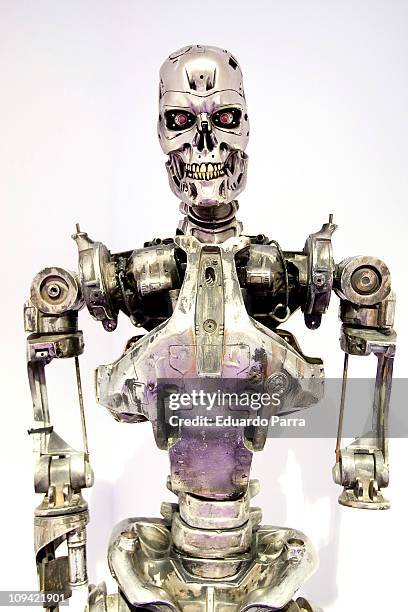The robotic endoskeleton of a T-800 cyborg used in the movie Terminator 2 is displayed on the exhibition 'Fantastic SyFy Objects' at the Royal...