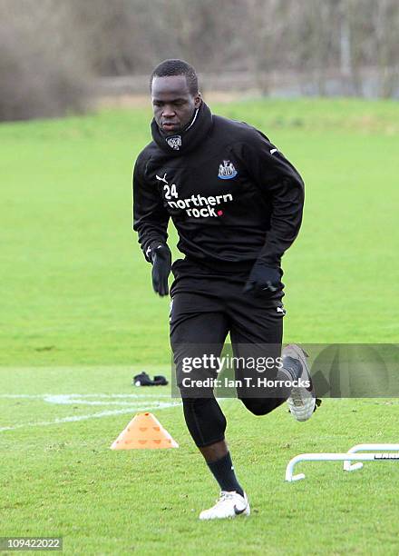 Cheick Tiote in action during a Newcastle United training session at Little Benton training ground on February 25, 2011 in Newcastle Upon Tyne,...