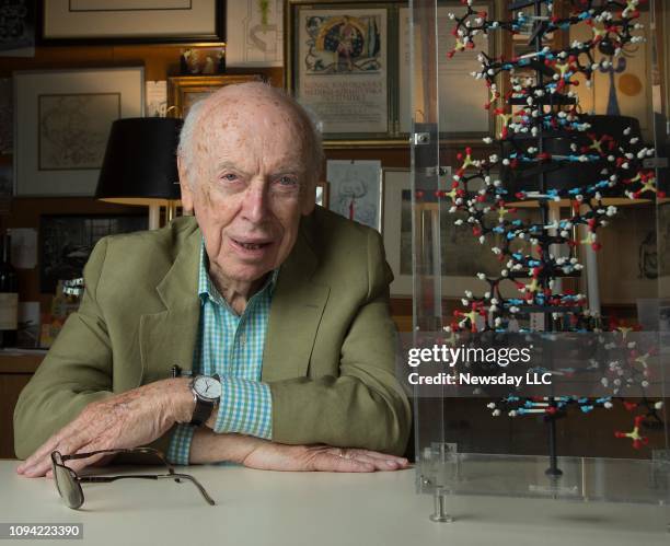 Cold Spring Harbor, N.Y.: Dr. James Watson, co-discoverer of the DNA double helix in his office at his Cold Spring Harbor Laboratory office in Cold...