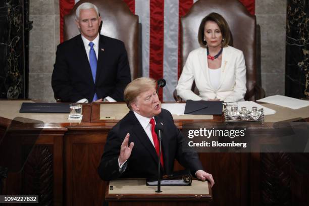 President Donald Trump delivers a State of the Union address to a joint session of Congress at the U.S. Capitol in Washington, D.C., U.S., on...