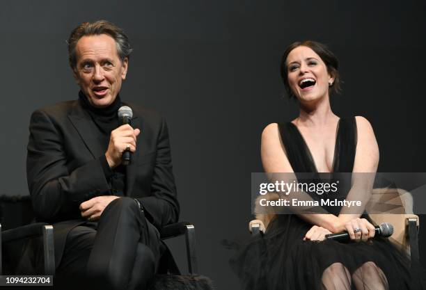 Richard E. Grant and Claire Foy speak onstage at the Virtuosos Award Presented By UGG during the 34th Santa Barbara International Film Festival at...