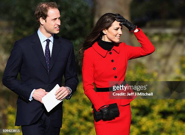 Prince William and Kate Middleton visit the University of St Andrews on February 25, 2011 in St Andrews, Scotland. The couple returned to the...