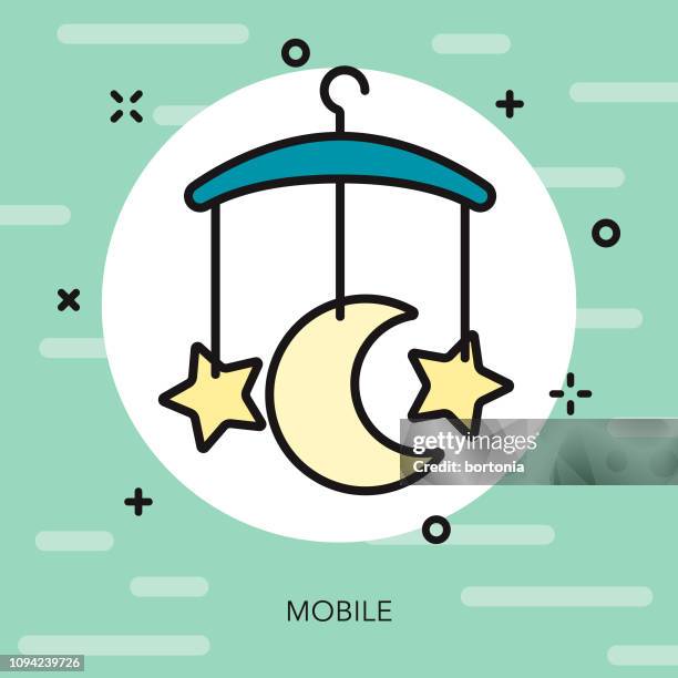 mobilen dünne linie kind spielzeug-symbol - hanging mobile stock-grafiken, -clipart, -cartoons und -symbole