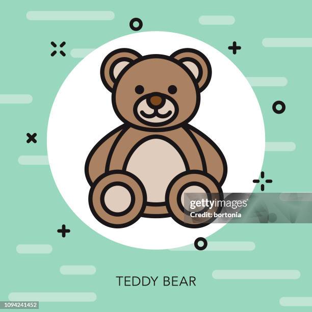 ilustraciones, imágenes clip art, dibujos animados e iconos de stock de oso de peluche fina juguete icono línea infantil - osito de peluche