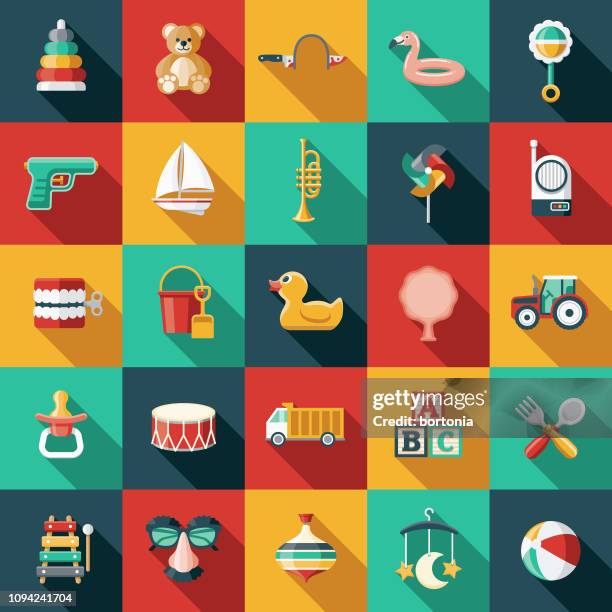 children's toys icon set - preschool stock illustrations