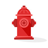 Red fire hydrant icon with shadow. Vector illustration