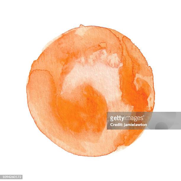 stockillustraties, clipart, cartoons en iconen met oranje geschilderde aquarel cirkel geïsoleerd op een witte achtergrond - perzikkleurig