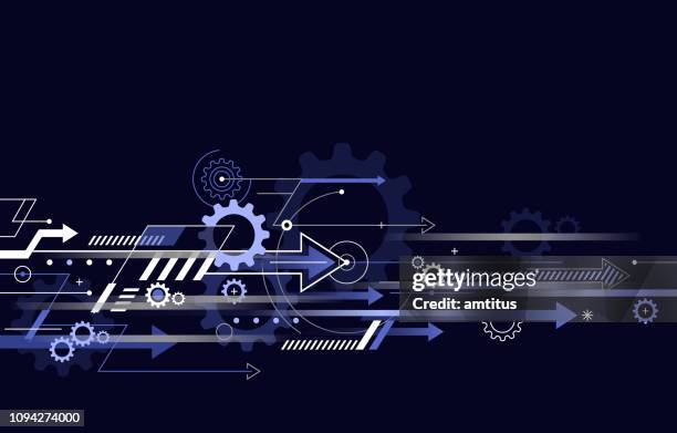 technology arrows on black bg - cogs background stock illustrations