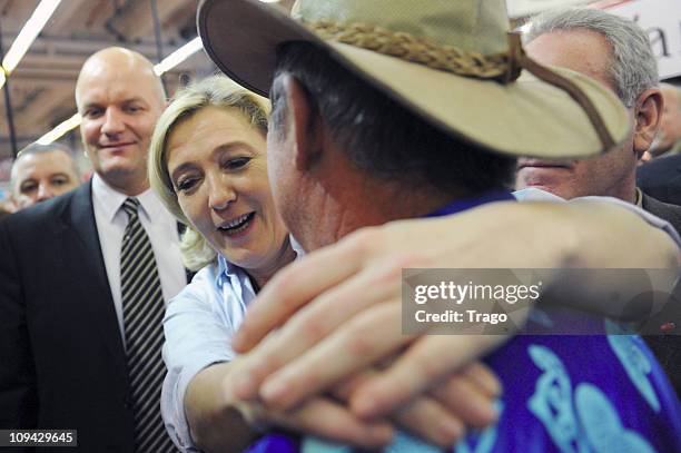 President of the National Front Party Marine Le Pen Visits Salon de l'Agriculture at Parc des Expositions Porte de Versailles on February 25, 2011 in...