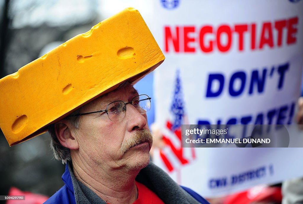 Union members and supporters rally outsi