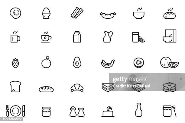 illustrations, cliparts, dessins animés et icônes de icônes de petit déjeuner - cafe sandwich coffee