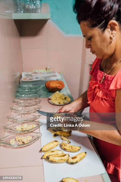 woman prepping food in kitchen - viñales cuba fotografías e imágenes de stock