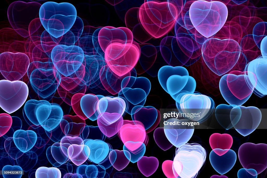Abstract Hearts bokeh on black background