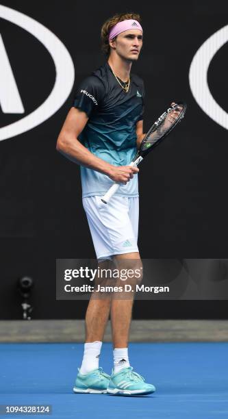 Alexander Zverev of Germany in action during day two of the 2019 Australian Open at Melbourne Park on January 15, 2019 in Melbourne, Australia.