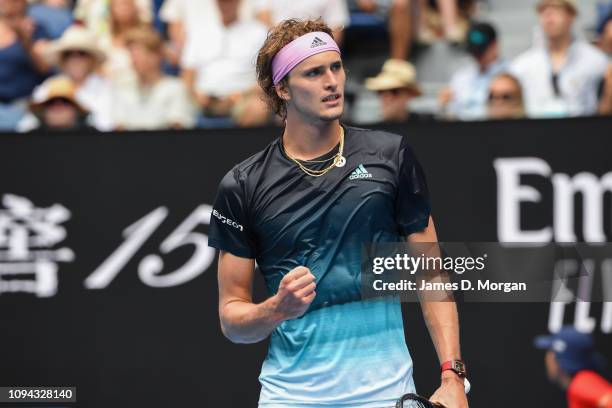 Alexander Zverev of Germany in action during day two of the 2019 Australian Open at Melbourne Park on January 15, 2019 in Melbourne, Australia.