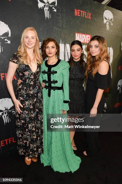 Deborah Ann Woll, Amber Rose Revah, Floriana Lima and Giorgia Whigham attend Marvel's "The Punisher" Los Angeles Premiere at ArcLight Hollywood on...