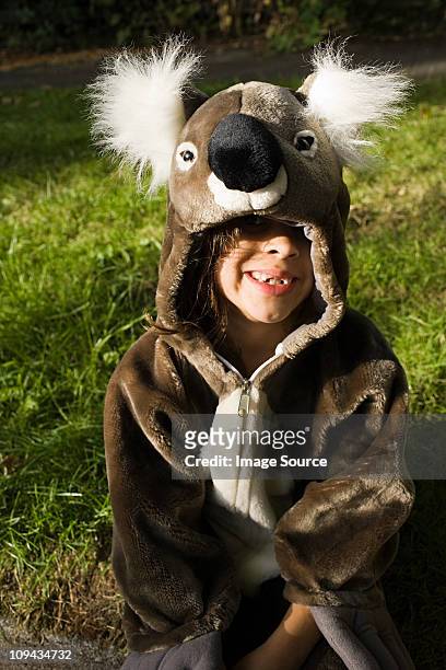 girl dressed as koala - koala foto e immagini stock