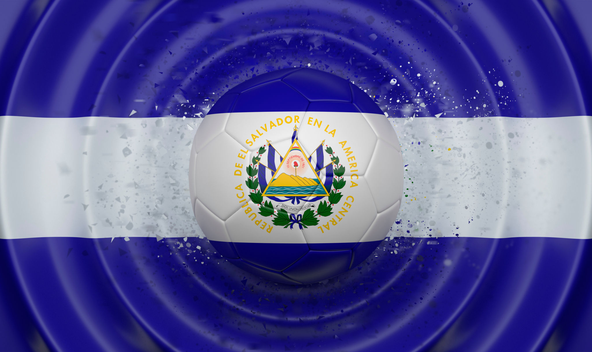 El Salvador, soccer ball on a wavy background El Salvador, soccer ball on a wavy background