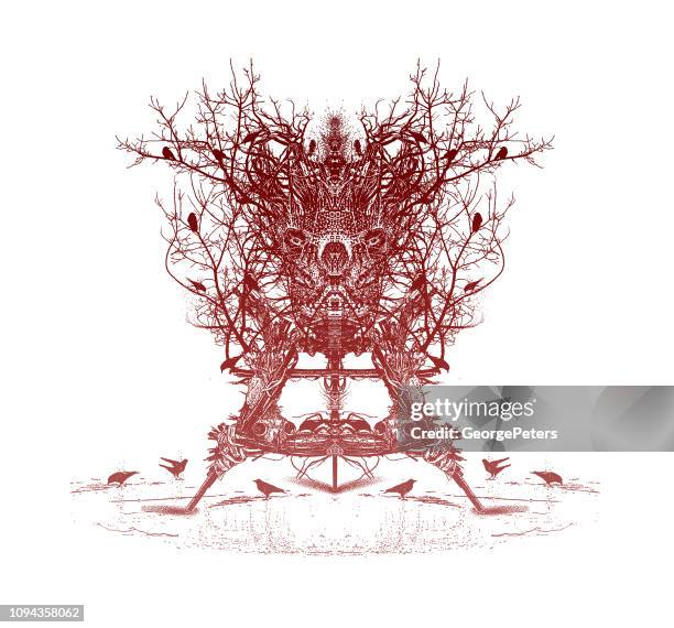 devil trap voodoo doll with ravens and skulls - voodoo doll stock illustrations