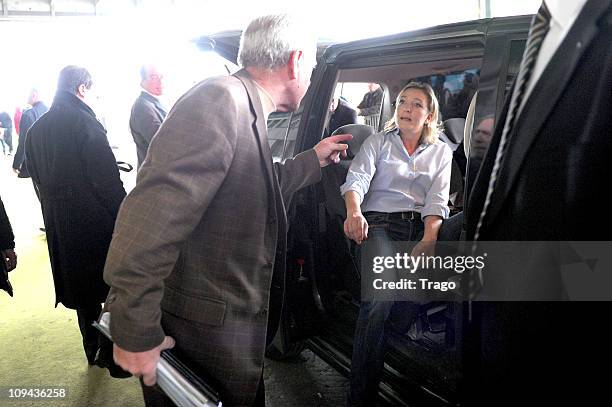 President of the National Front Party Marine Le Pen Visits Salon de l'Agriculture at Parc des Expositions Porte de Versailles on February 25, 2011 in...