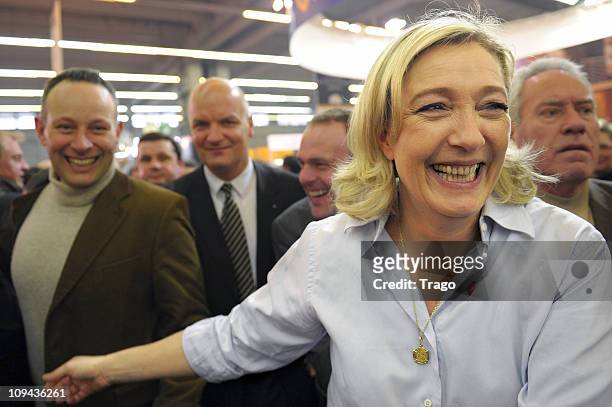 President of the National Front Party Marine Le Pen Visits Salon de l'Agriculture at Parc des Expositions Porte de Versailles on February 25, 2011 in...