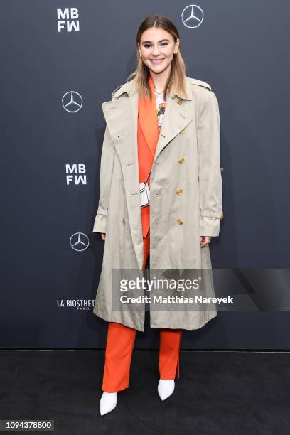 Model Stefanie Giesi attends the Mercedes-Benz Presents Amesh Wijesekera show during the Berlin Fashion Week Autumn/Winter 2019 at ewerk on January...