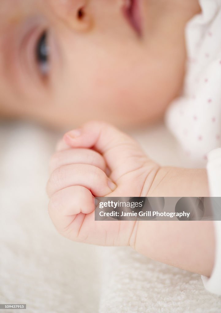 USA, New Jersey, Jersey City, Close-up view of baby girl (2-5 months)