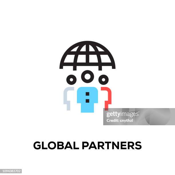 stockillustraties, clipart, cartoons en iconen met platte lijn ontwerp stijlicoon moderne vector mondiale partners - politieverklaring