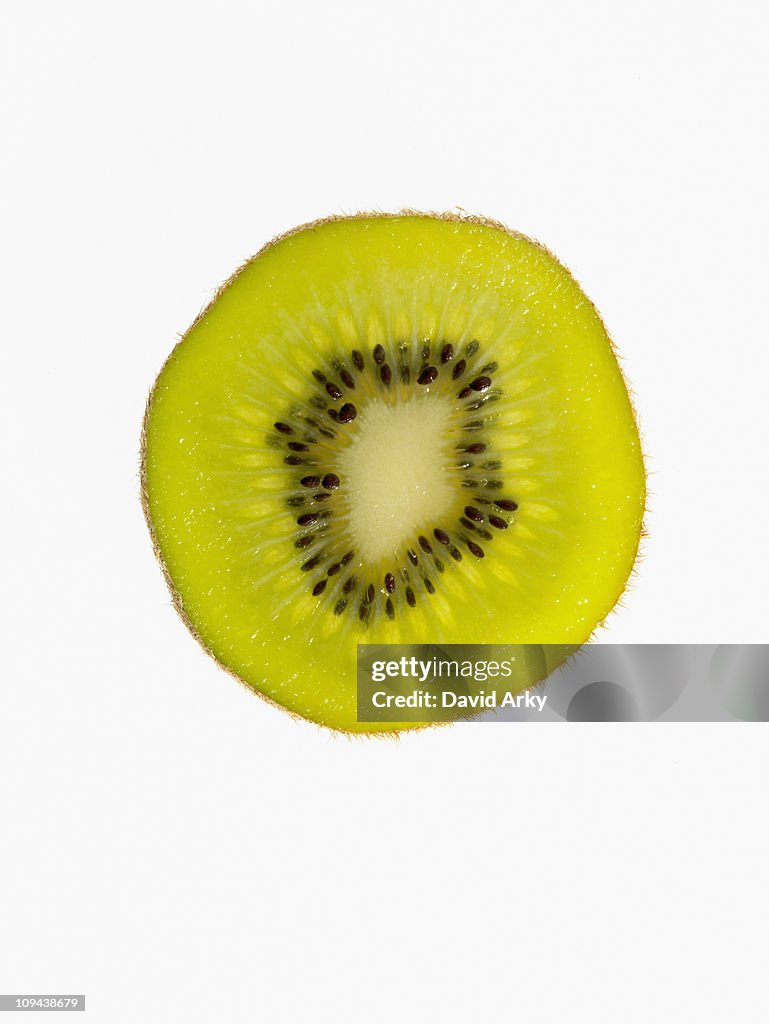 Studio shot of cross section of kiwi fruit