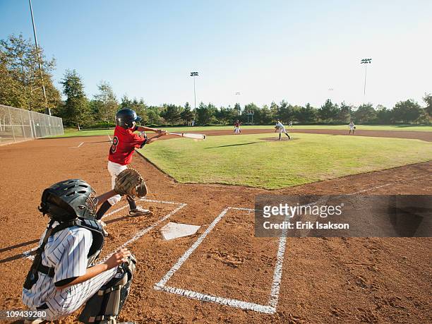 usa, california, little league baseball team (10-11) during baseball match - baseball kid stock pictures, royalty-free photos & images