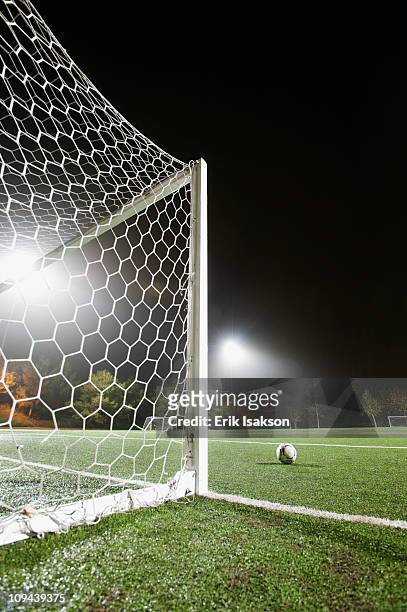 usa, california, ladera ranch, football in front of goal - soccer field empty night imagens e fotografias de stock