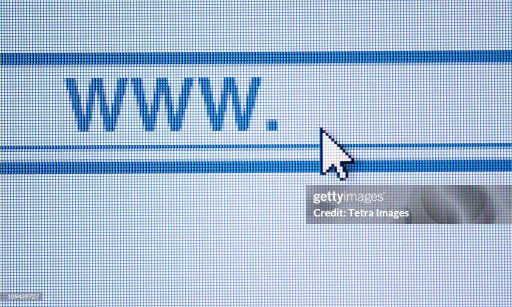 Curser by www icon on computer screen