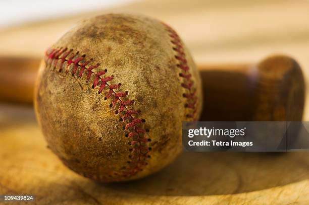 antique baseball with baseball bat - wooden bat texture stock pictures, royalty-free photos & images