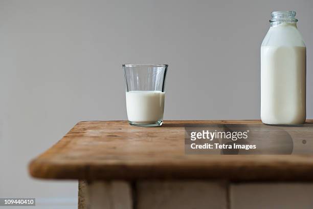 glass and bottle of milk - milk glass stock pictures, royalty-free photos & images