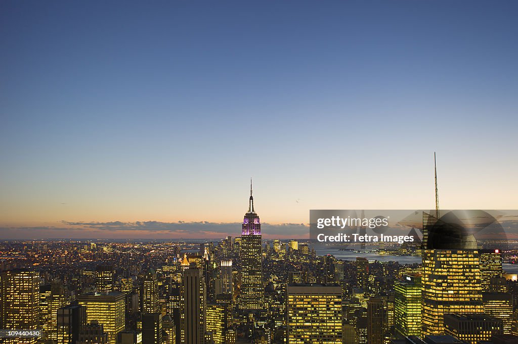USA, New York, New York City, Cityscape at dusk