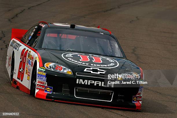 Kevin Harvick, driver of the Jimmy John's Chevrolet, practices for the Subway Fresh Fit 500 at Phoenix International Raceway on February 25, 2011 in...