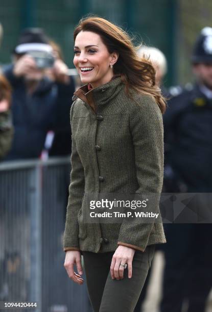 Catherine, Duchess of Cambridge arrives to visit to Islington Community Garden on January 15, 2019 in London, England.