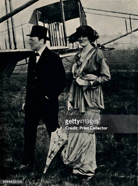 Mr. And Mrs. Churchill at an Air-Meeting at Hendon', circa 1910s, . British politician and statesman Sir Winston Churchill and his wife Clementine at...