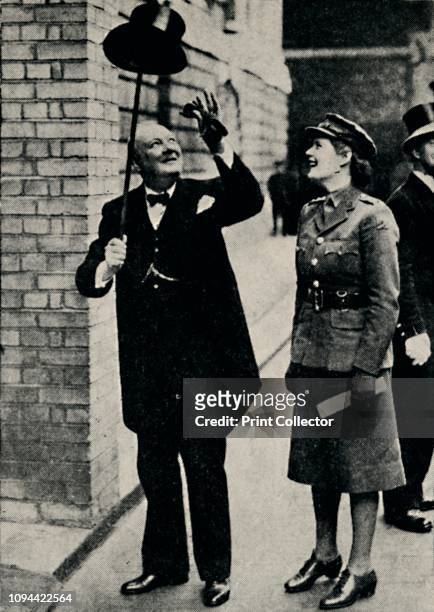 Mr. Churchill in a Cheerful Mood', 1940s, . British Prime Minister Winston Churchill in Whitehall, London, with his daughter Mary who was a Subaltern...