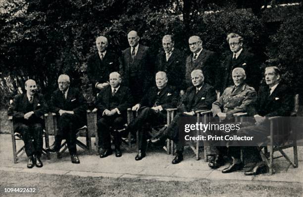 Imperial Conference Meets in London', May 1943, . Group portrait of leaders of the four semi-independent Dominions and British politicians at a...