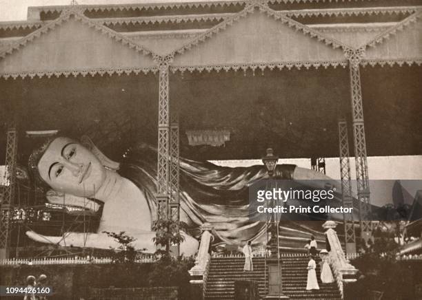Gigantic Reclining Figure of Buddha, Pegu', 1900. With a length of 55 metres and a height of 16 metres , it is believed to have been built in 994,...