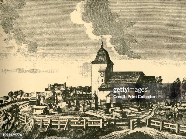Old St. Pancras Churchyard', circa 1780, . St Pancras Old Church in central London, parts of which date back to the Norman period. Engraving...