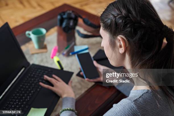 young woman designer working at home - assistive technology student stock pictures, royalty-free photos & images