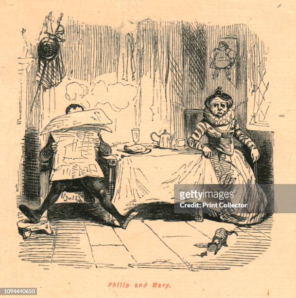 Philip and Mary', 1897. King Philip II of Spain and Queen Mary I of England at breakfast. Philip hides behind an anachronistic newspaper, while Mary...