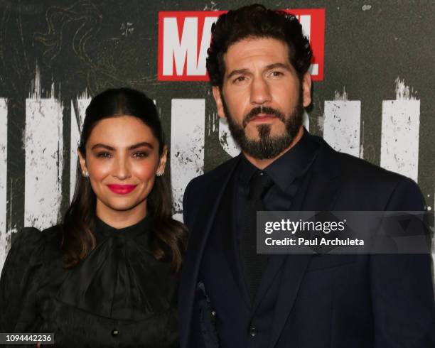 Actors Floriana Lima and Jon Bernthal attend Marvel's "The Punisher" Los Angeles premiere at the ArcLight Hollywood on January 14, 2019 in Hollywood,...