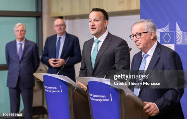 14th Taoiseach Leo Varadkar and the European Commission Jean-Claude Juncker are talking to media after a bilateral meeting in the Berlaymont, the EU...