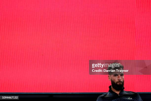 Benoit Paire of France shows his frustration in his match against Dominic Thiem of Austria during day two of the 2019 Australian Open at Melbourne...